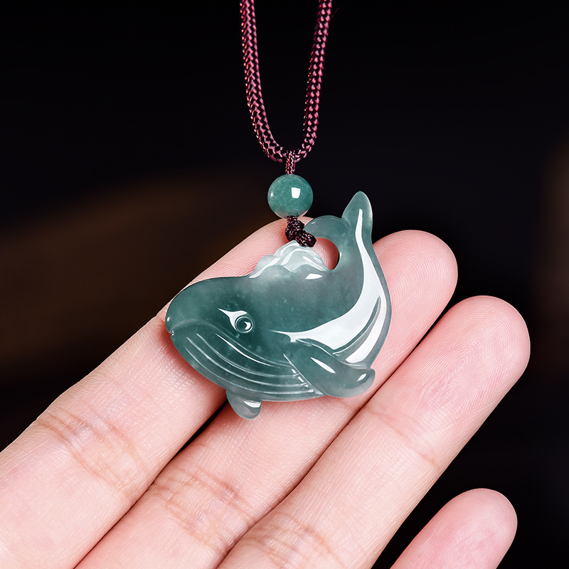Women Accessories Jewelry - Natural Burmese Jadeite Whale Pendant Necklace