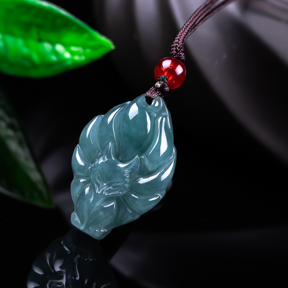 Women Accessories Trendy - Natural Burmese Jadeite Fox Pendant Necklace